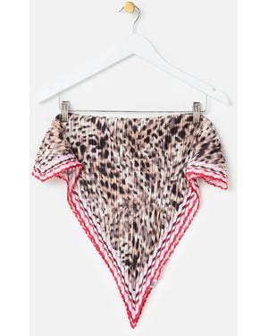 Oliver Bonas Brown Animal Print Pleated Diamond Scarf - White