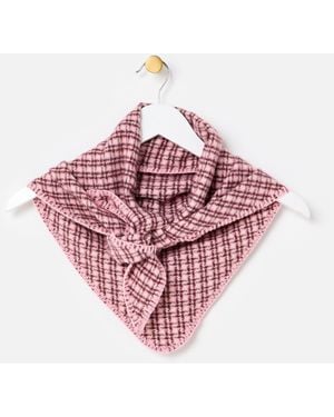 Oliver Bonas Pink & Burgundy Checked Knitted Triangle Scarf