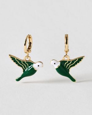 Oliver Bonas Ria Bird Drop Huggie Earrings - Green