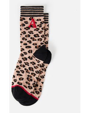 Oliver Bonas Black & Animal Print Alphabet Initial Ankle Socks - White