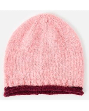 Oliver Bonas & Burgundy Trim Knitted Beanie Hat - Pink