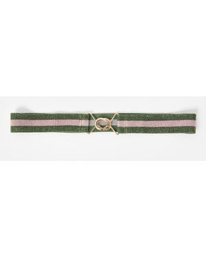 Oliver Bonas & Pink Striped Sparkle Elastic Waist Belt, Size Small - Green