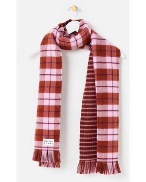 Oliver Bonas Brown & Pink Checked Reversible Knitted Scarf - Red