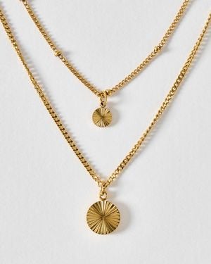 Oliver Bonas Maya Tone Waterproof Etched Disc Charm Layered Necklace - Metallic