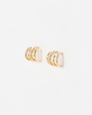 Oliver Bonas Harley Multi Row Stone Detail Hoop Earrings - White