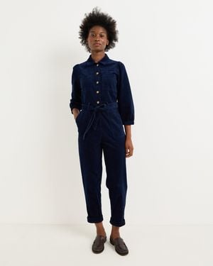 Oliver Bonas Blue Corduroy Button Up Tie Waist Jumpsuit, Size 10