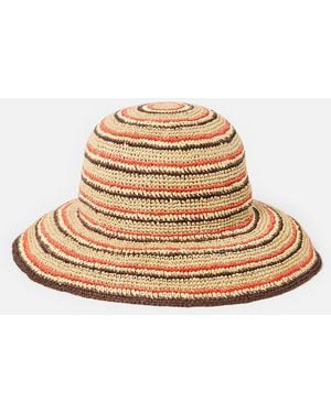 Oliver Bonas & Red Striped Straw Bucket Hat - Natural