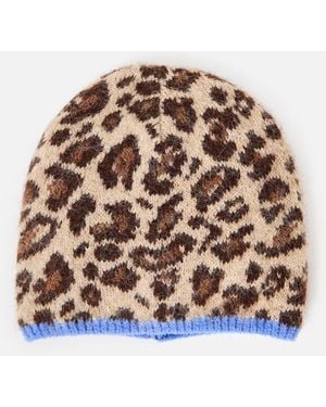 Oliver Bonas Leopard Print Knitted Beanie Hat - Brown