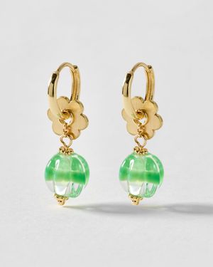 Oliver Bonas Kitty Bead & Flower Drop Earrings - Green