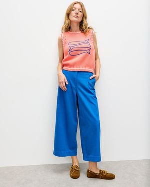 Oliver Bonas Cobalt Cotton Cropped Wide Leg Trousers, Size 6 - Blue