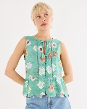 Oliver Bonas Sun Print Sleeveless Peplum Top, Size 10 - Blue