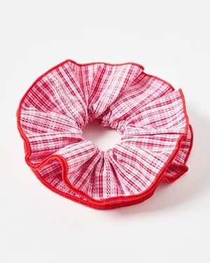 Oliver Bonas Alba Checked Layered Scrunchie - Pink