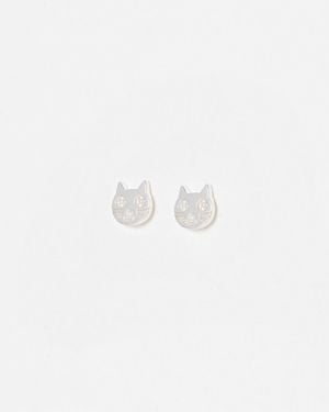 Oliver Bonas Django Cat Sterling Stud Earrings - White