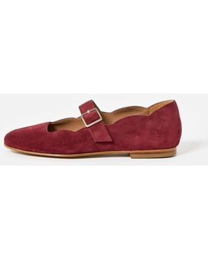 Oliver Bonas Berry Suede Scalloped Mary Janes, Size Uk 3 - Red