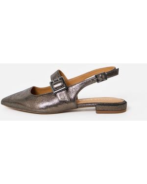 Oliver Bonas Pewter Pointed Leather Slingbacks, Size Uk 3 - White