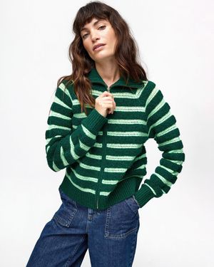 Oliver Bonas Striped Funnel Neck Knitted Bomber Jacket, Size 6 - Green