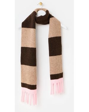 Oliver Bonas Striped & Pink Tassel Trim Knitted Scarf - Brown