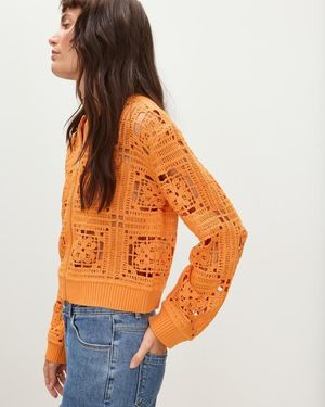 Oliver Bonas Crochet Square Zip Up Cardigan - Orange