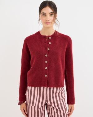 Oliver Bonas Crew Neck Knitted Cardigan, Size 10 - Red
