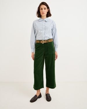 Oliver Bonas Dark Corduroy Cropped Scalloped Pocket Wide Leg Trousers, Size 10 - Green