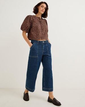 Oliver Bonas Mid Denim Scalloped Pocket Cropped Wide Leg Jeans, Size 12 - Blue