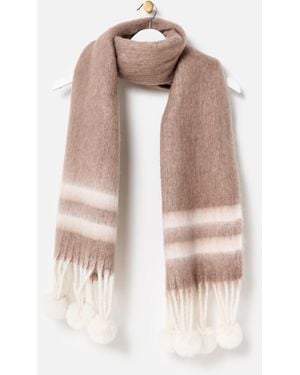 Oliver Bonas Mocha & Cream Striped Pom Pom Heavyweight Scarf - Natural