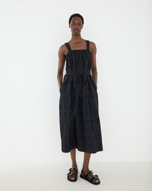 Oliver Bonas Broderie Belted Strappy Cotton Midi Dress, Size 12 - Blue