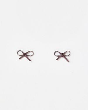 Oliver Bonas Poppy Brown Ribbon Bow Earrings - Multicolour