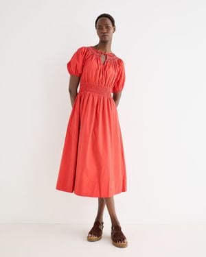 Oliver Bonas Tie Neck Smock Midi Dress, Size 10 - Red