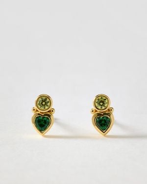 Oliver Bonas Milena Peridot & Heart Stud Earrings - Green