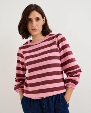 Oliver Bonas Pink & Burgundy Striped Lantern Sleeve Cotton Sweatshirt, Size 10 - Red