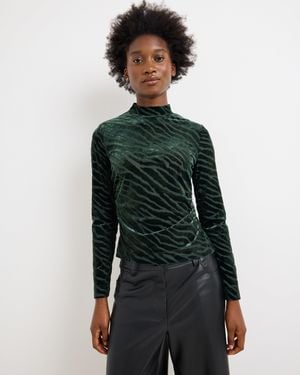 Oliver Bonas Zebra Print Velvet Long Sleeve Top, Size 6 - Green