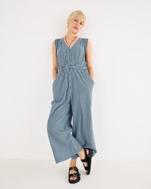 Oliver Bonas & Black Gingham Sleeveless Jumpsuit, Size 10 - Blue