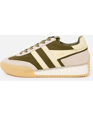 Gola Pacer Khaki & Buttermilk Trainers, Size Uk 4 - Metallic