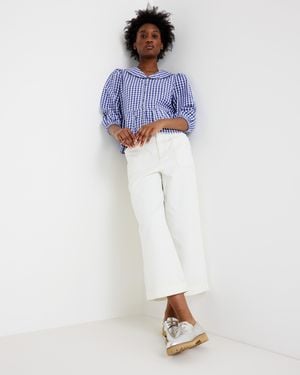 Oliver Bonas Scalloped Pocket Cropped Wide Leg Jeans, Size 14 - White