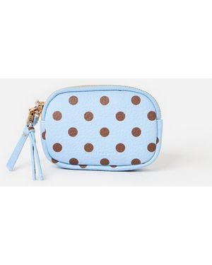 Oliver Bonas Nina Blue & Brown Polka Dot Double Zip Keyring Pouch