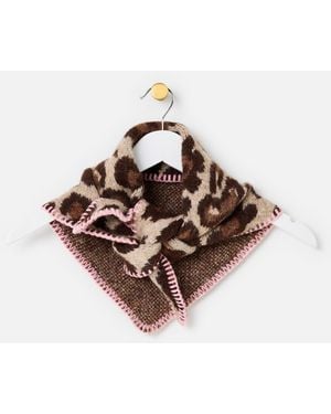 Oliver Bonas Brown Leopard Print & Pink Knitted Triangle Scarf