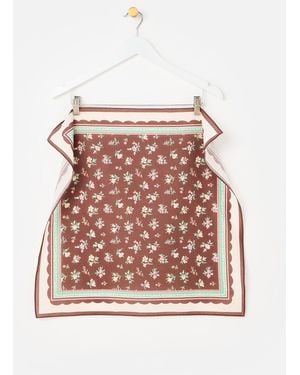 Oliver Bonas Chocolate & Pink Floral Cotton Square Scarf - Brown