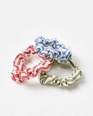 Oliver Bonas Ethel Green Stripe Mini Hair Scrunchies Set Of Three - Multicolour