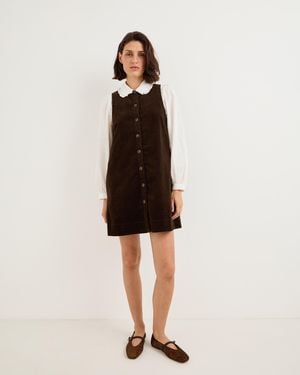 Oliver Bonas Chocolate Corduroy Button Up Mini Pinafore Dress, Size 10 - Natural