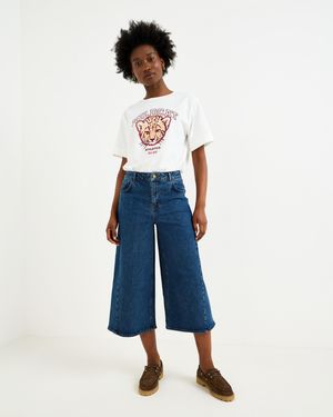 Oliver Bonas Mid Seam Detail Cropped Wide Leg Jeans, Size 10 - Blue