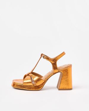 Oliver Bonas Metallic T-bar Flared Heeled Sandals, Size Uk 3 - Orange