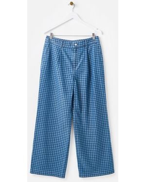 Oliver Bonas Short Blue Denim Gingham Wide Leg Jeans, Size 10