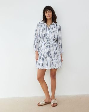 Oliver Bonas Blue & Striped Broderie Mini Shirt Dress, Size 6