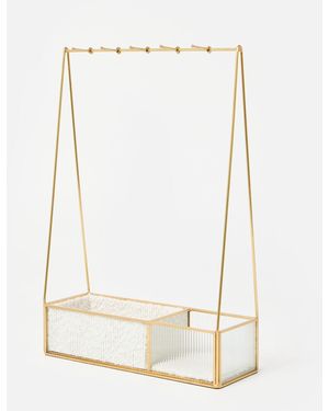 Oliver Bonas Gold & Glass Cream Boucle Jewellery Stand - White