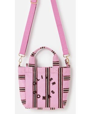 Oliver Bonas & Brown Striped Logo Fabric Mini Tote Crossbody Bag - Pink