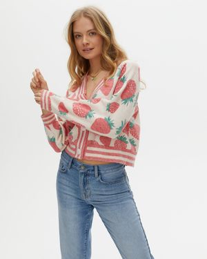 Oliver Bonas Strawberry Print Pink Knitted Cardigan, Size 6 - Multicolour