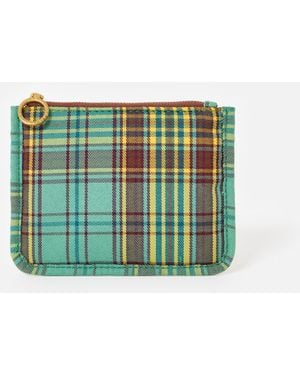 Oliver Bonas Mena Green & Brown Checked Zipped Pouch