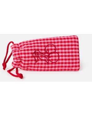 Oliver Bonas Red & Gingham Cherry Embroidered Glasses Case