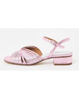 Oliver Bonas & Silver Metallic Fan Leather Heeled Sandals - Pink